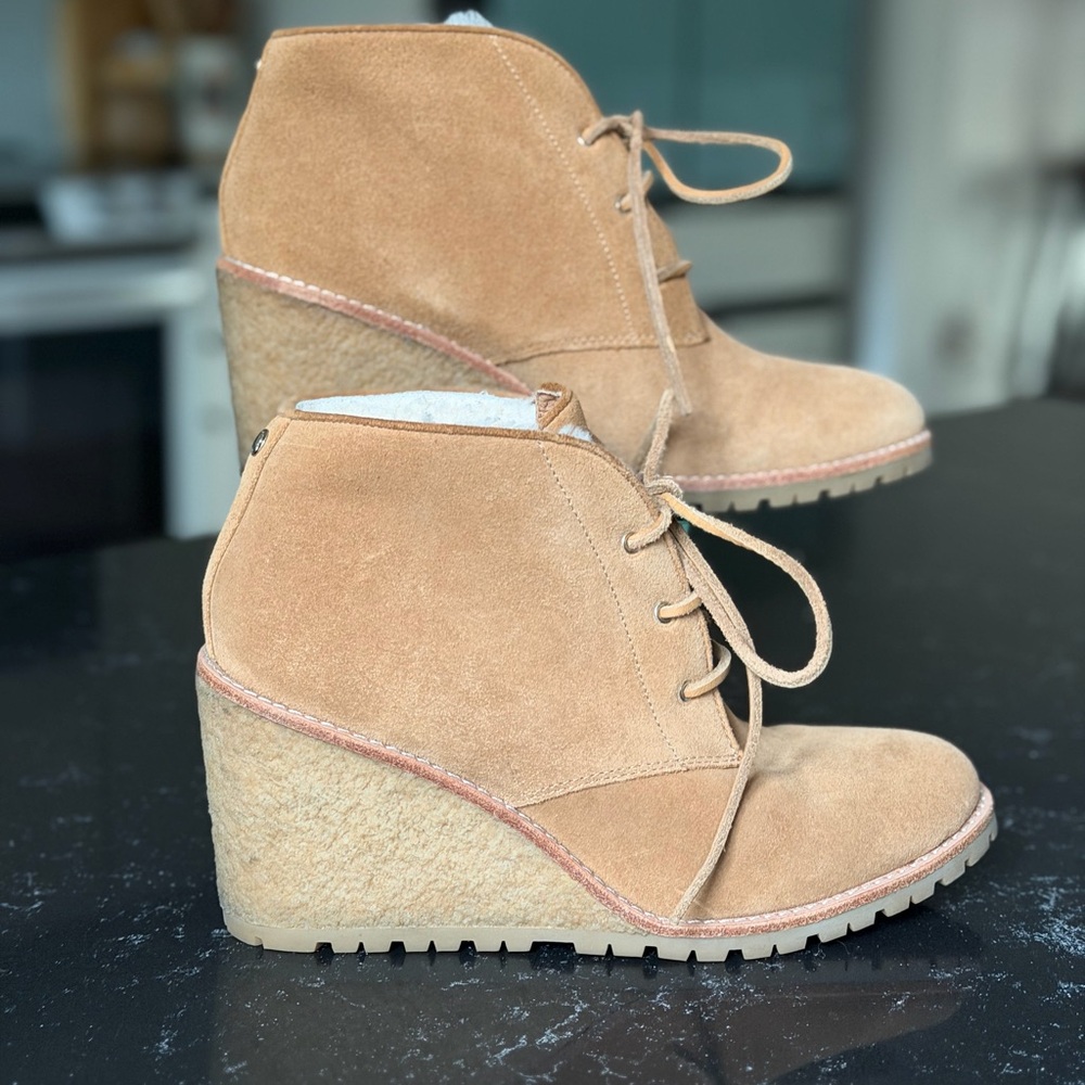 Coach Karson Suede Lace-Up Wedge Booties 8.5 - Picture 1 of 5